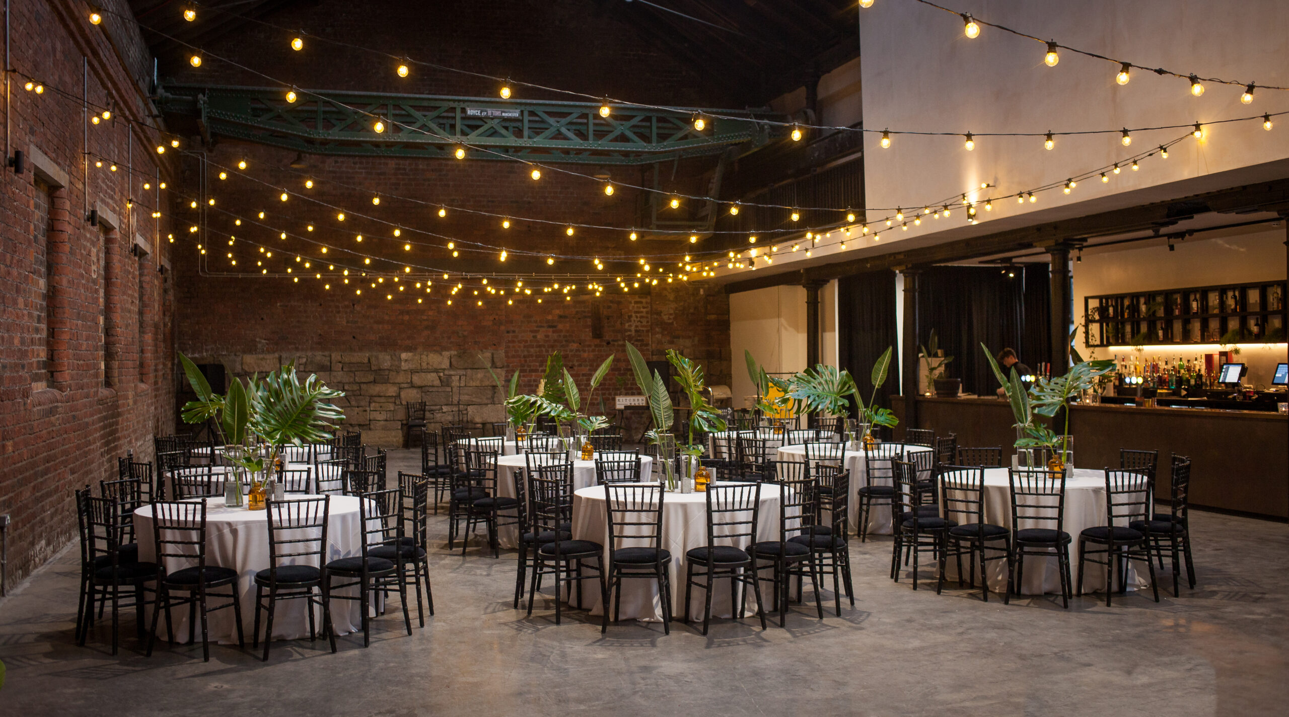 A vintage wedding setup at The Engine Works with an industrial charm.